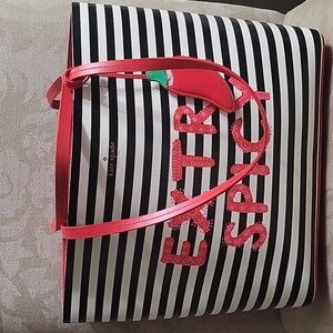 KATE SPADE NEW YORK BLACK WHITE RED TOTE  STRIPES NWOT